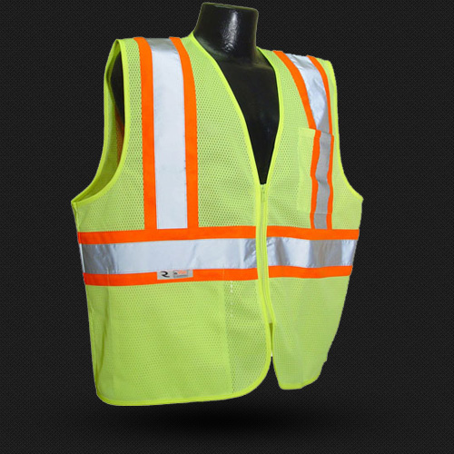 VEST LIME C2 FR 2 TONE 2 POCKET ZIPPER MESH - Vests